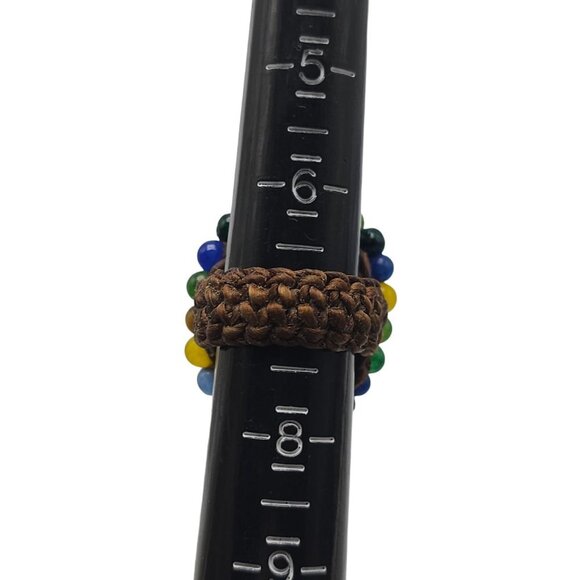 Multicolor Glass Beaded Blue Faux Turquoise Oval Ring Size 7 Handmade Vintage - Picture 4 of 4